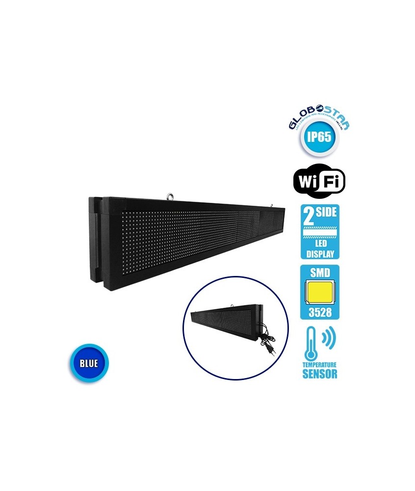 GLOBOSTAR® DISPLAY 90313 Κυλιόμενη Ψηφιακή Επιγραφή P10 Διπλής Όψης LED AC 220-240V Αδιάβροχο IP65 Μπλε - WiFi Control μέσω FK APP - Αισθητήρας Θερμοκρασίας & Υγρασίας - Μ168 x Π12 x Υ24cm - 2 Χρόνια Εγγύηση